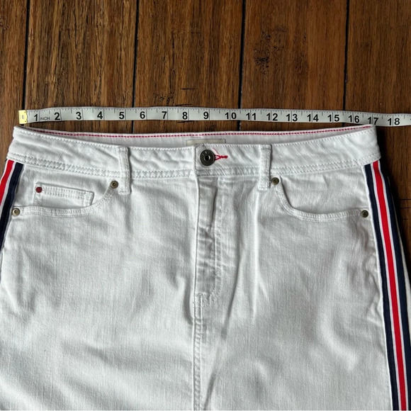 EV1 Red White Blue Stripe White Denim Mini Skirt 12 Racing Cotton Race Preppy - Picture 8 of 11